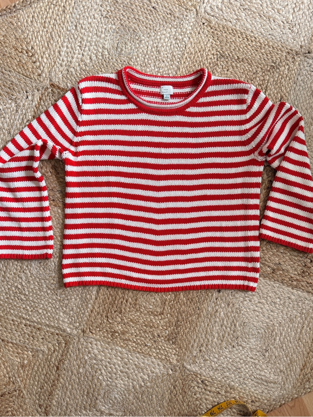 roll neck stripe sweater with bell sleeve
